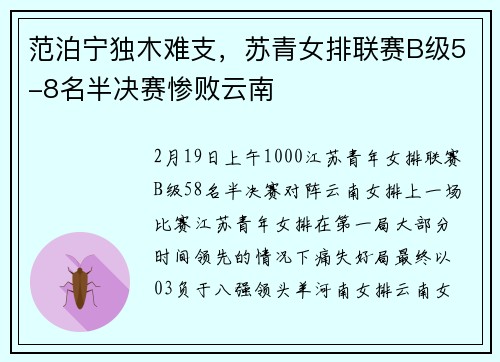 范泊宁独木难支，苏青女排联赛B级5-8名半决赛惨败云南
