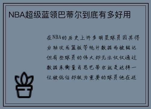 NBA超级蓝领巴蒂尔到底有多好用