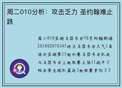周二010分析：攻击乏力 圣约翰难止跌